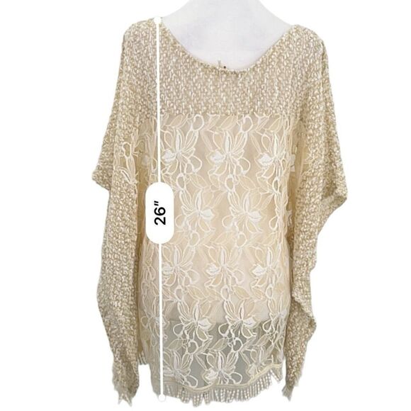 Alter’d State Floral Lace Sheer Gold Speck Cream Poncho Style Top Size Small - Picture 10 of 16